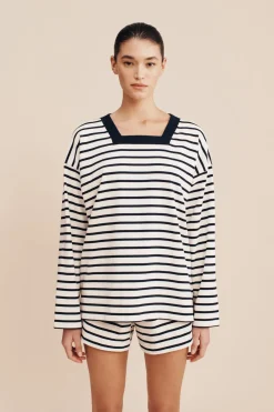 Cheap ARCHIE LONG SLEEVE TOP - NAVY STRIPE Coordinating Sets|Tops