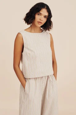 Cheap MABEL TOP - BEIGE STRIPE Coordinating Sets|Tops