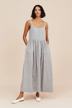 Shop MIRA DRESS - BLUE GINGHAM Maxi Dresses|Dresses