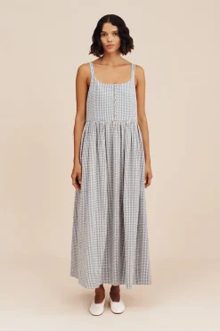 Shop MIRA DRESS - BLUE GINGHAM Maxi Dresses|Dresses