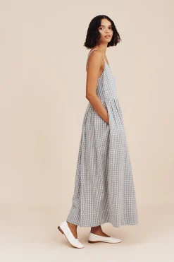 Shop MIRA DRESS - BLUE GINGHAM Maxi Dresses|Dresses