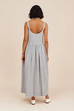 Shop MIRA DRESS - BLUE GINGHAM Maxi Dresses|Dresses