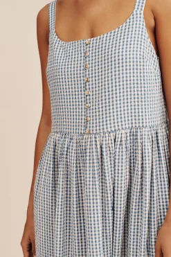 Shop MIRA DRESS - BLUE GINGHAM Maxi Dresses|Dresses