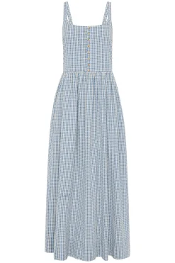 Shop MIRA DRESS - BLUE GINGHAM Maxi Dresses|Dresses