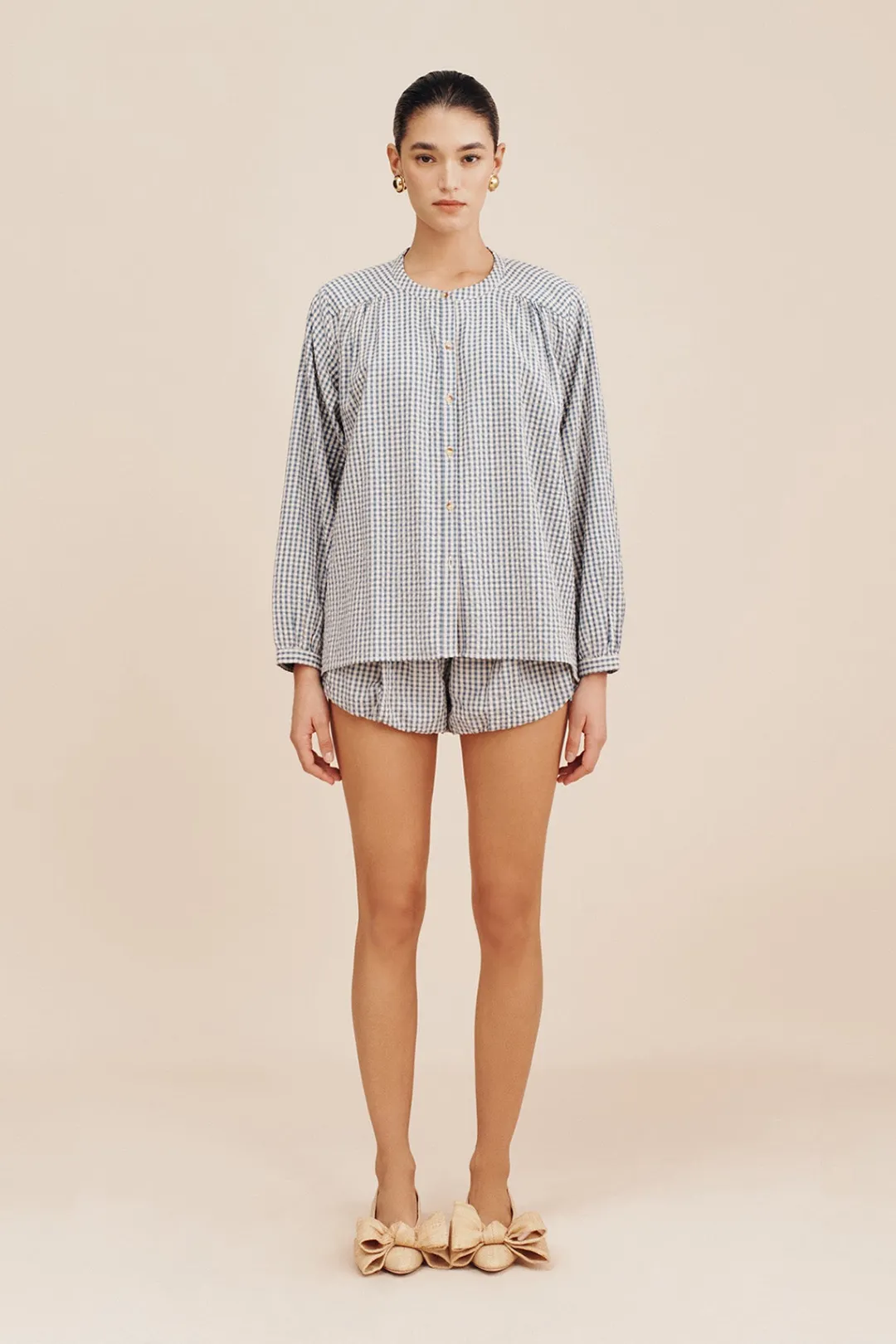 Cheap MIRA SHIRT - BLUE GINGHAM Coordinating Sets|Tops