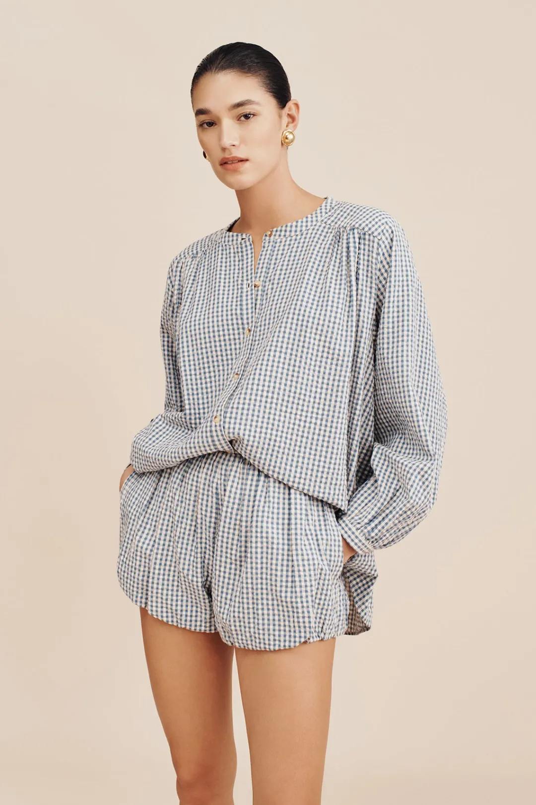 Cheap MIRA SHIRT - BLUE GINGHAM Coordinating Sets|Tops