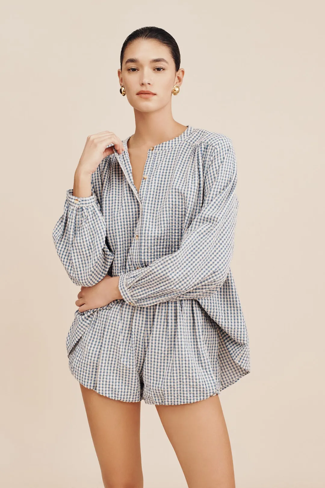Cheap MIRA SHIRT - BLUE GINGHAM Coordinating Sets|Tops