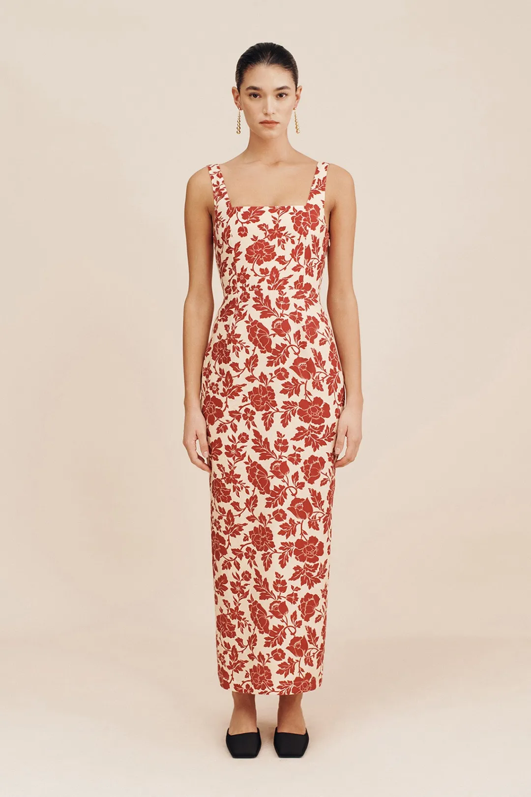 Hot SKYLA COLUMN DRESS - SCARLET BLOOM Linen Dresses|Occasional Dresses