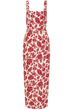 Hot SKYLA COLUMN DRESS - SCARLET BLOOM Linen Dresses|Occasional Dresses