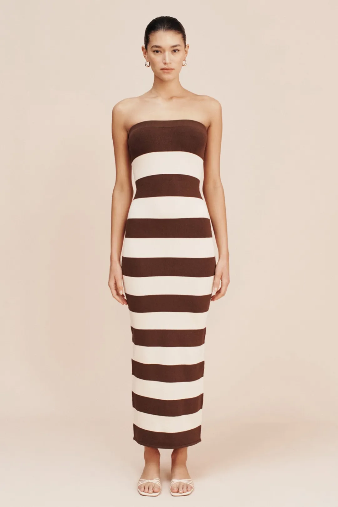 Best Sale THEO STRAPLESS DRESS - CHOCOLATE STRIPE Occasional Dresses|Maxi Dresses