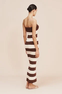 Best Sale THEO STRAPLESS DRESS - CHOCOLATE STRIPE Occasional Dresses|Maxi Dresses