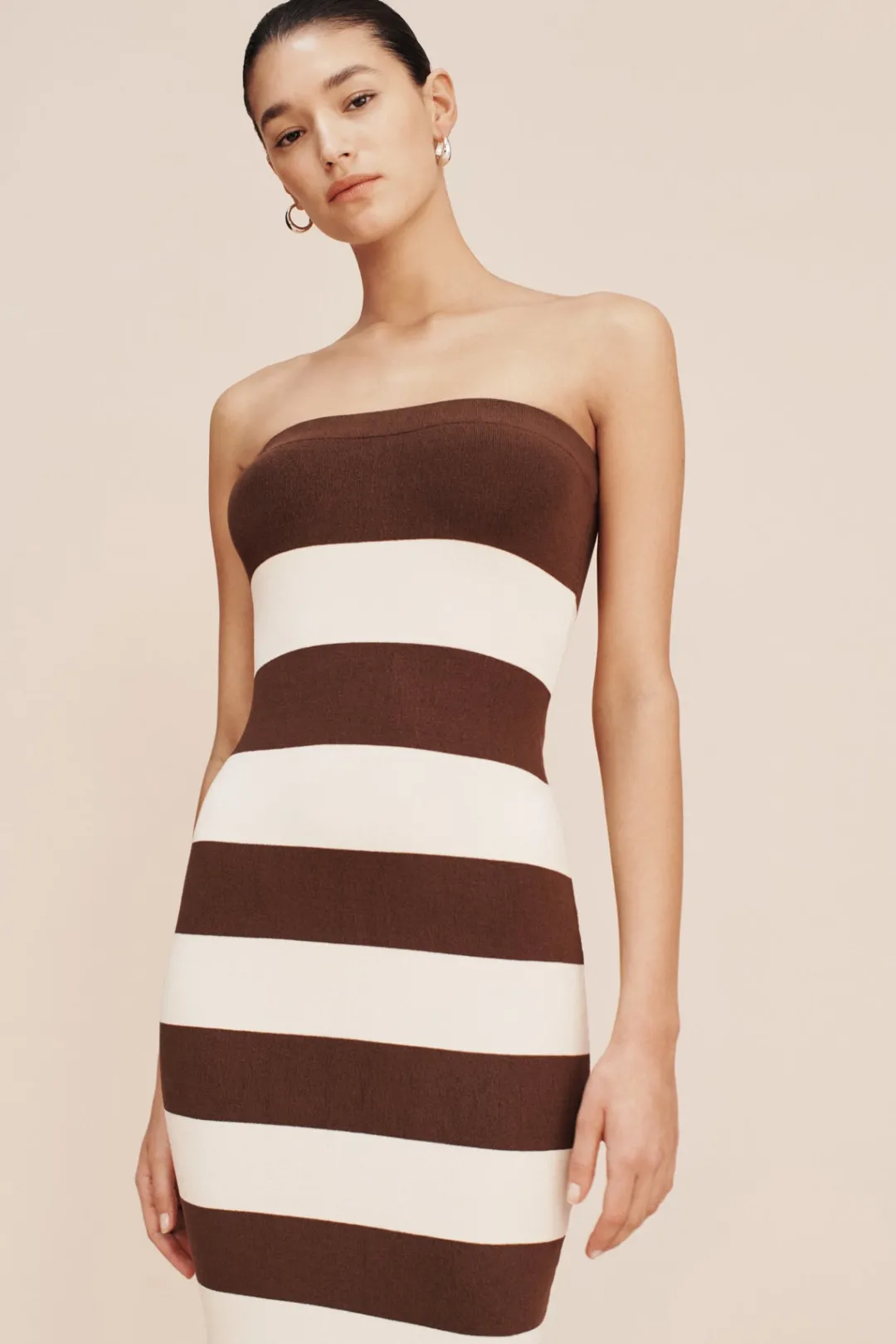 Best Sale THEO STRAPLESS DRESS - CHOCOLATE STRIPE Occasional Dresses|Maxi Dresses