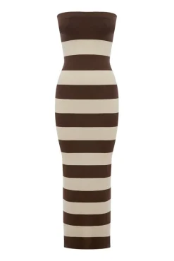 Best Sale THEO STRAPLESS DRESS - CHOCOLATE STRIPE Occasional Dresses|Maxi Dresses
